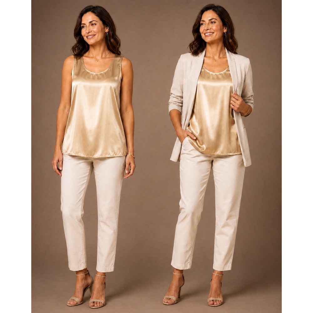 Notations Tank Top Womens 1X Gold Satin Scoop Neck Sleeveless Blouse FREE SHIP